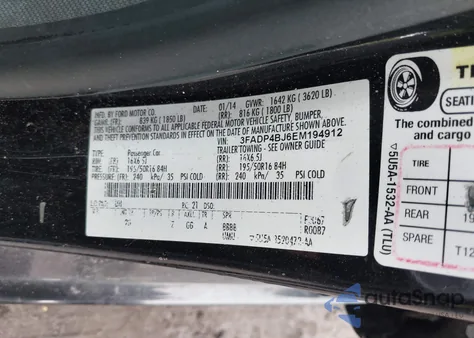 2014 Ford Fiesta Se z USA, uszkodzony, nr VIN 3FADP4BJ6EM194912